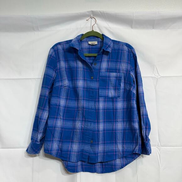 Style & Co Blue Plaid Flannel Button Down Sz MP - Picture 2 of 12
